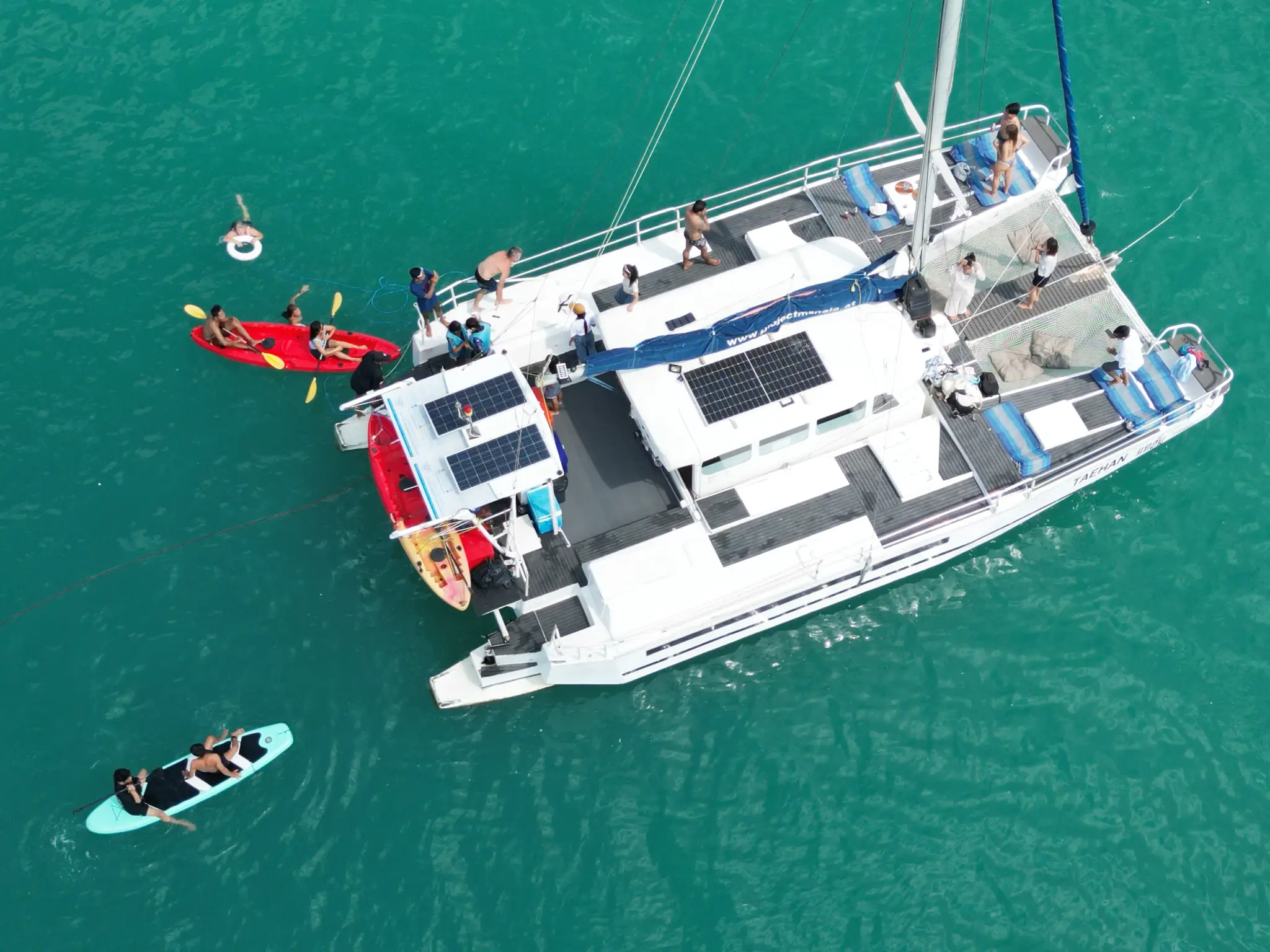 Luxury catamaran aerial view